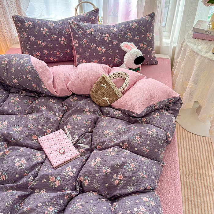 91家纺网 家纺一手货源 找家纺 竹合家纺 2026春夏新品高克重A类泡芙纱泡泡皱皱纱四件套花叙