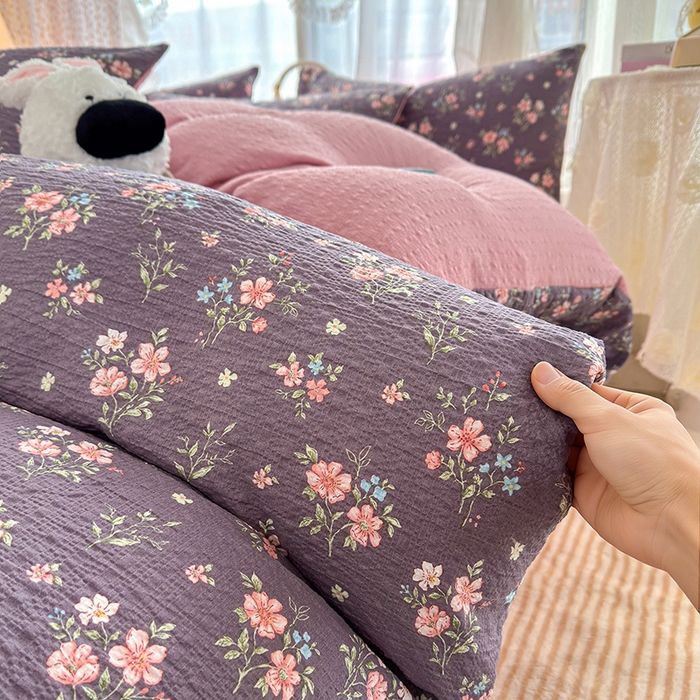 91家纺网 家纺一手货源 找家纺 竹合家纺 2026春夏新品高克重A类泡芙纱泡泡皱皱纱四件套花叙