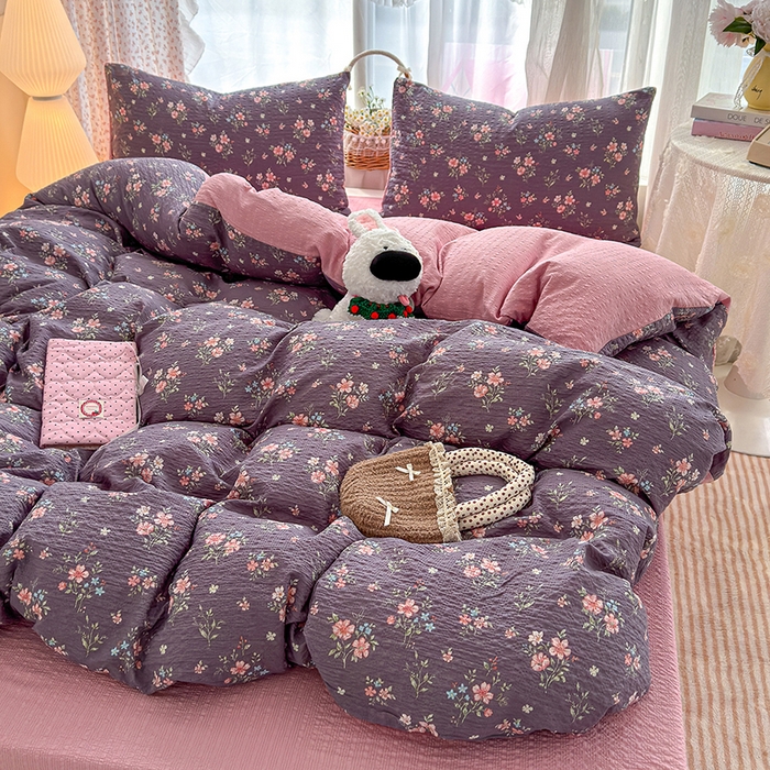 91家纺网 家纺一手货源 找家纺 竹合家纺 2026春夏新品高克重A类泡芙纱泡泡皱皱纱四件套花叙