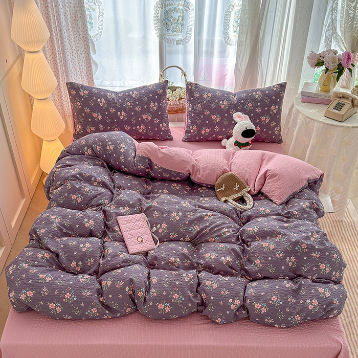 91家纺网 家纺一手货源 找家纺 竹合家纺 2026春夏新品高克重A类泡芙纱泡泡皱皱纱四件套花叙