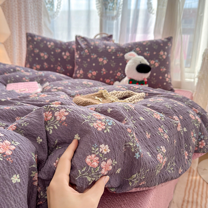 91家纺网 家纺一手货源 找家纺 竹合家纺 2026春夏新品高克重A类泡芙纱泡泡皱皱纱四件套花叙