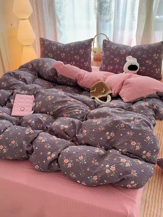 91家纺网 家纺一手货源 找家纺 竹合家纺 2026春夏新品高克重A类泡芙纱泡泡皱皱纱四件套花叙