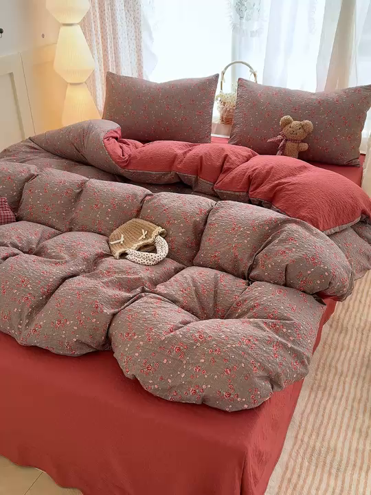 91家纺网 家纺一手货源 找家纺 竹合家纺 2026春夏新品高克重A类泡芙纱泡泡皱皱纱四件套花影里