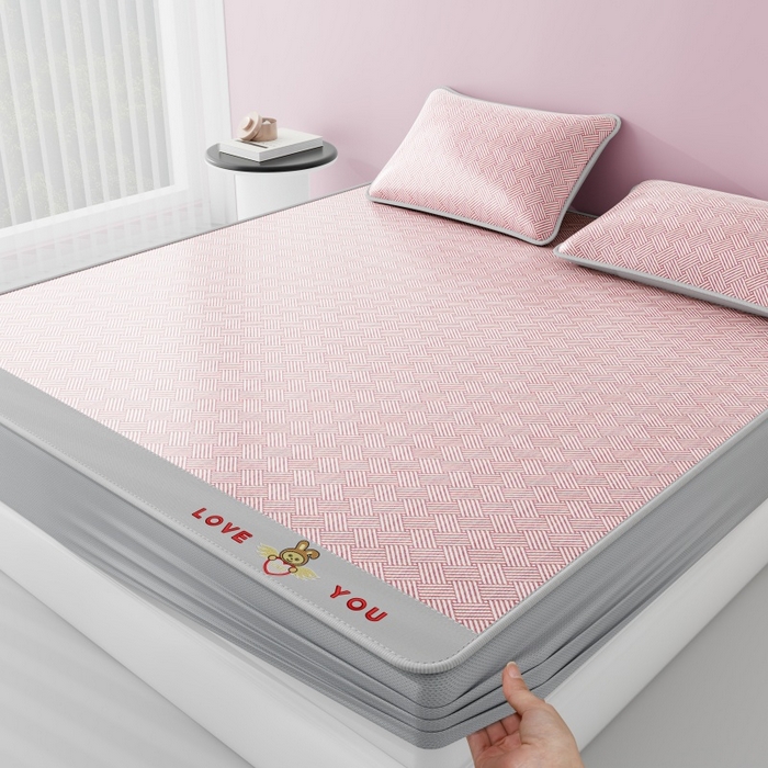 91家纺网 家纺一手货源 找家纺 福来临家纺 2026新款凉感冰丝席萌宠布布床笠款 萌宠布布-粉