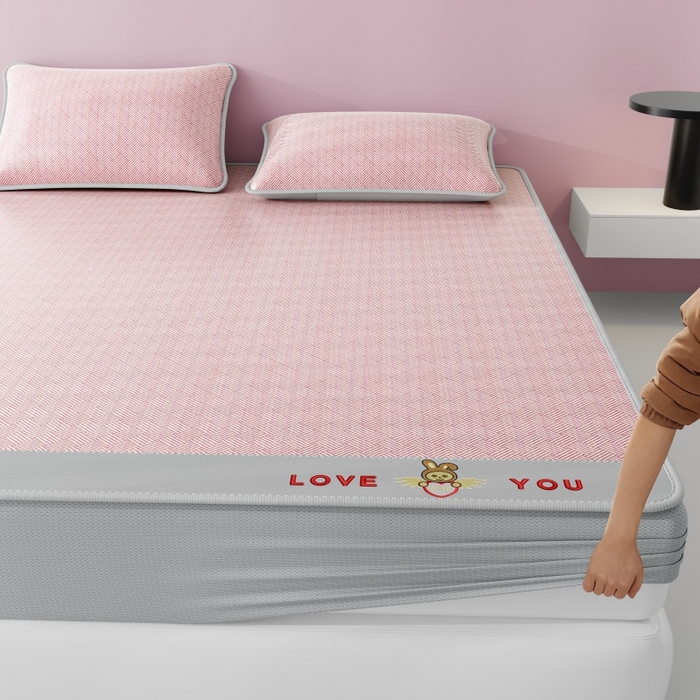 91家纺网 家纺一手货源 找家纺 福来临家纺 2026新款凉感冰丝席萌宠布布床笠款 萌宠布布-粉