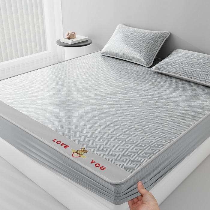 91家纺网 家纺一手货源 找家纺 福来临家纺 2026新款凉感冰丝席萌宠布布床笠款 萌宠布布-灰