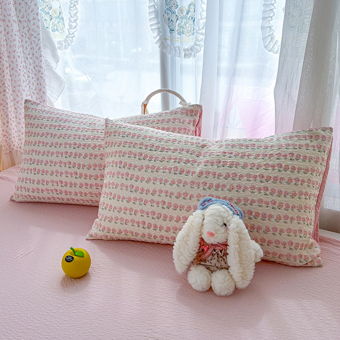 91家纺网 家纺一手货源 找家纺 竹合家纺 2026春夏新品高克重A类泡芙纱泡泡皱皱纱四件套春日小花