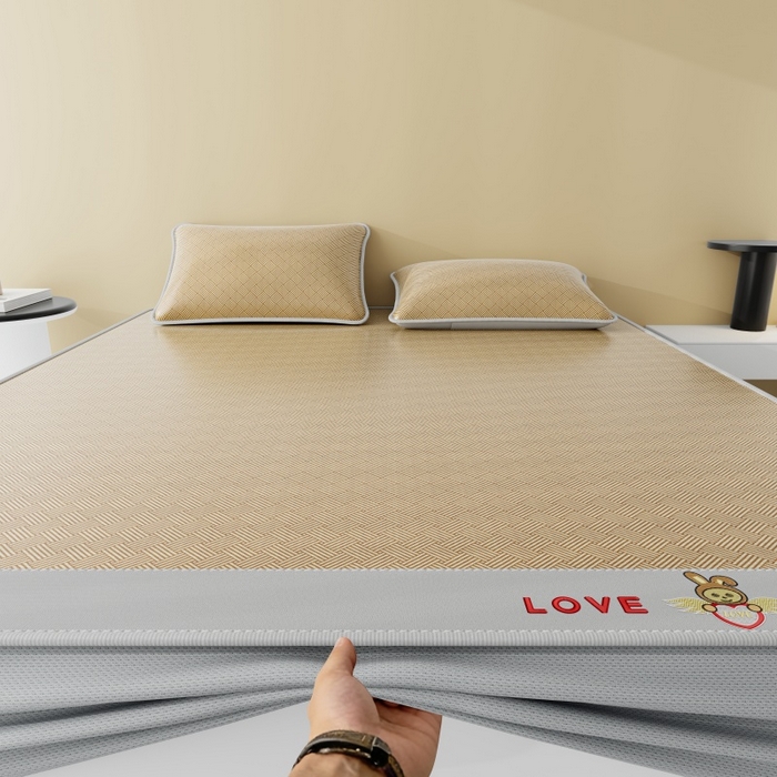 91家纺网 家纺一手货源 找家纺 福来临家纺 2026新款凉感冰丝席萌宠布布床笠款 萌宠布布-咖