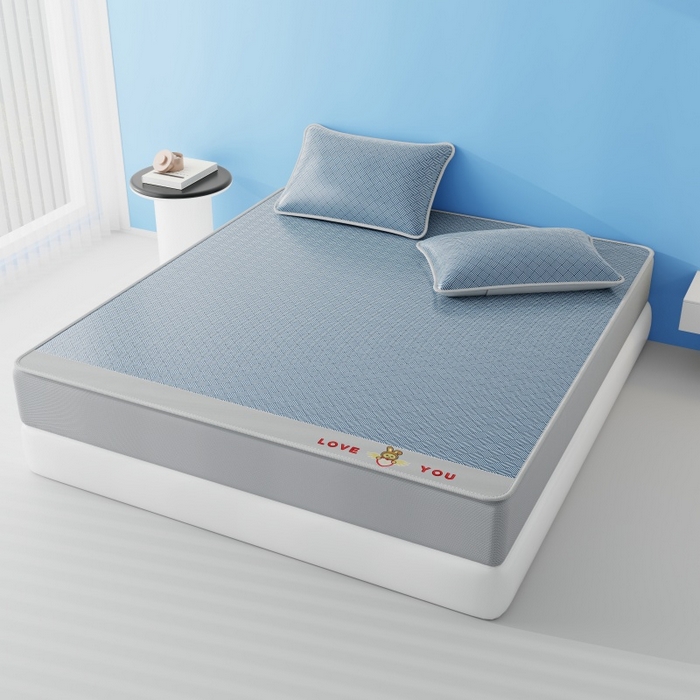 91家纺网 家纺一手货源 找家纺 福来临家纺 2026新款凉感冰丝席萌宠布布床笠款 萌宠布布-蓝