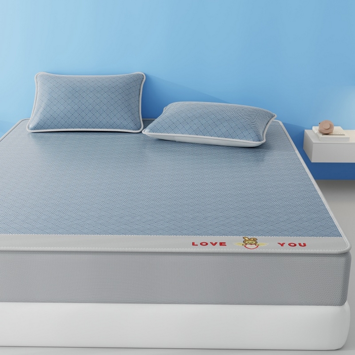 91家纺网 家纺一手货源 找家纺 福来临家纺 2026新款凉感冰丝席萌宠布布床笠款 萌宠布布-蓝