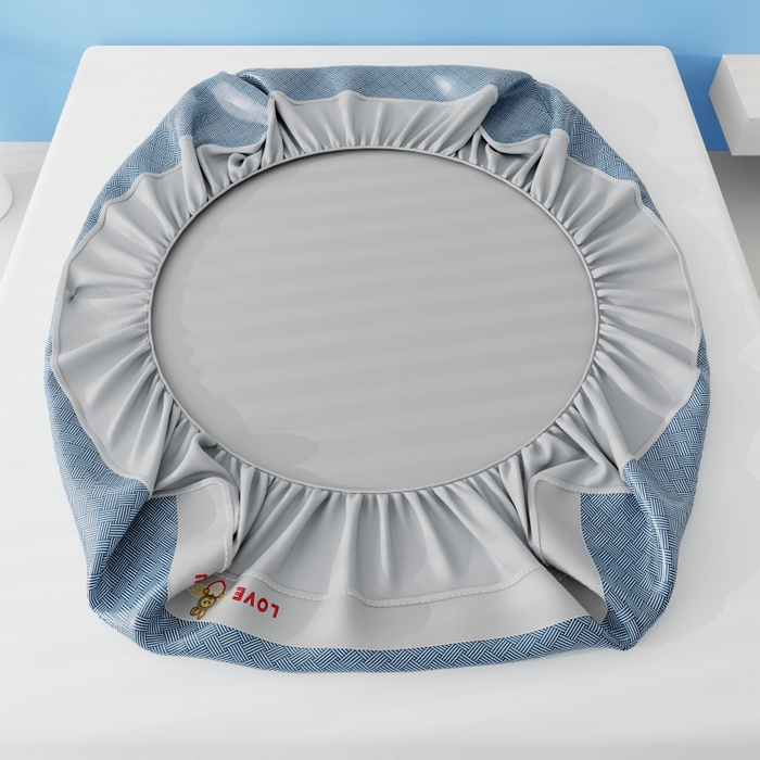 91家纺网 家纺一手货源 找家纺 福来临家纺 2026新款凉感冰丝席萌宠布布床笠款 萌宠布布-蓝