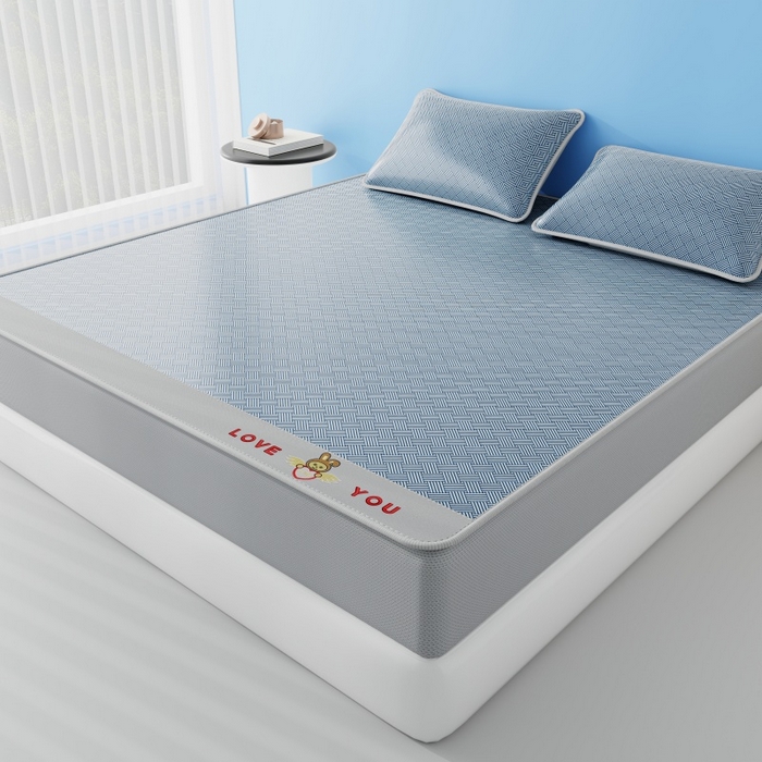 91家纺网 家纺一手货源 找家纺 福来临家纺 2026新款凉感冰丝席萌宠布布床笠款 萌宠布布-蓝