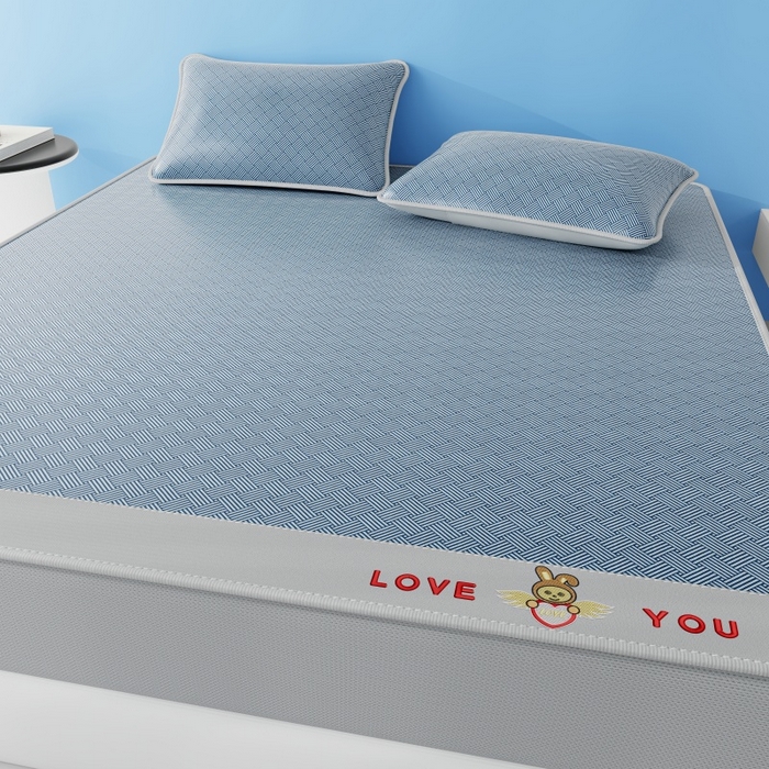 91家纺网 家纺一手货源 找家纺 福来临家纺 2026新款凉感冰丝席萌宠布布床笠款 萌宠布布-蓝