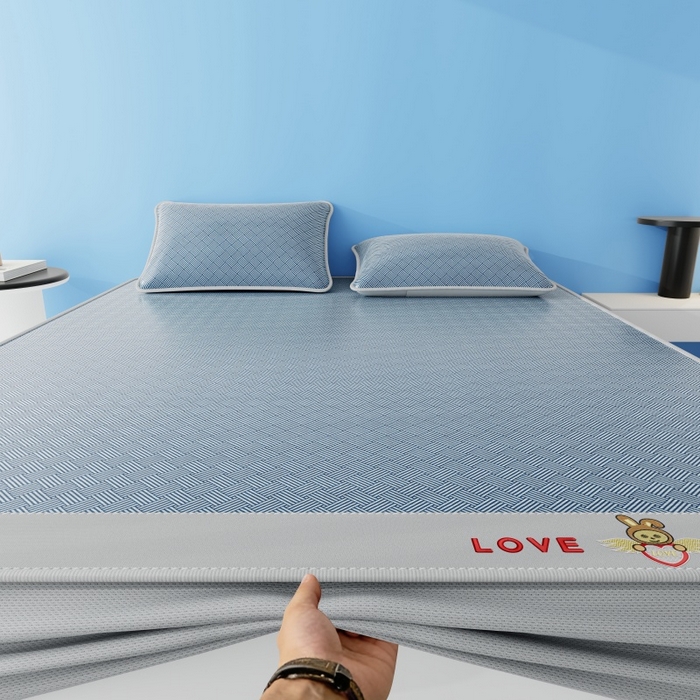 91家纺网 家纺一手货源 找家纺 福来临家纺 2026新款凉感冰丝席萌宠布布床笠款 萌宠布布-蓝