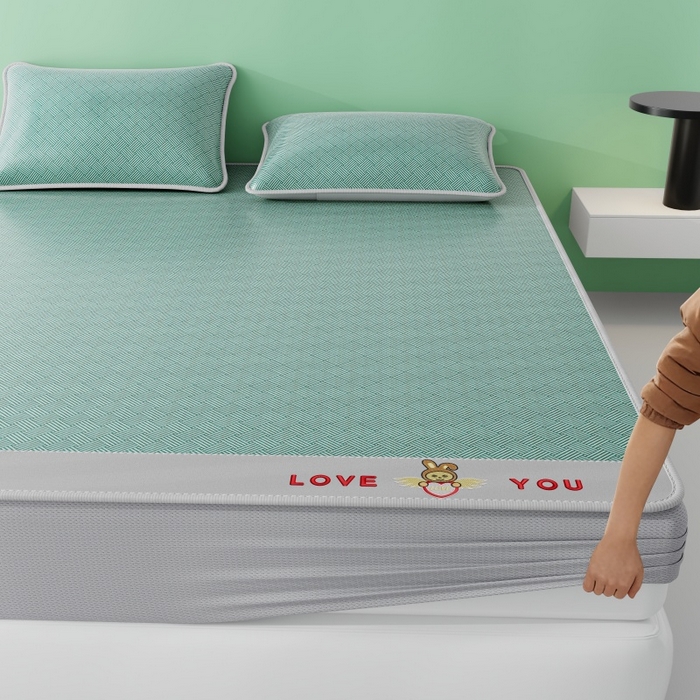 91家纺网 家纺一手货源 找家纺 福来临家纺 2026新款凉感冰丝席萌宠布布床笠款 萌宠布布-绿