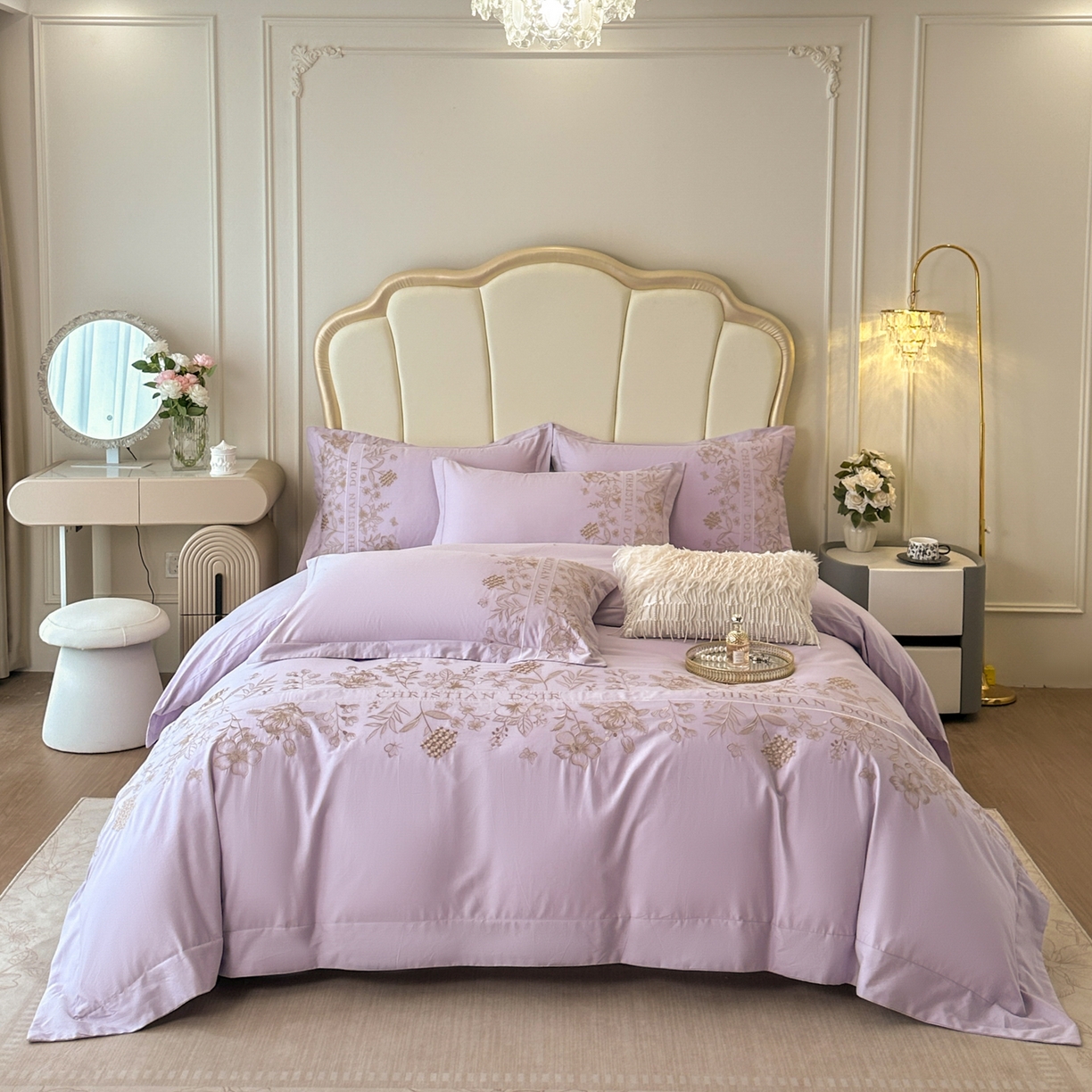 91家纺网 家纺一手货源 找家纺 绒掌柜家纺（品质焕新） 2026新款喷气全棉纯棉刺绣宽边四件套-清韵系列-版权产品-礼盒装 清韵-香芋紫