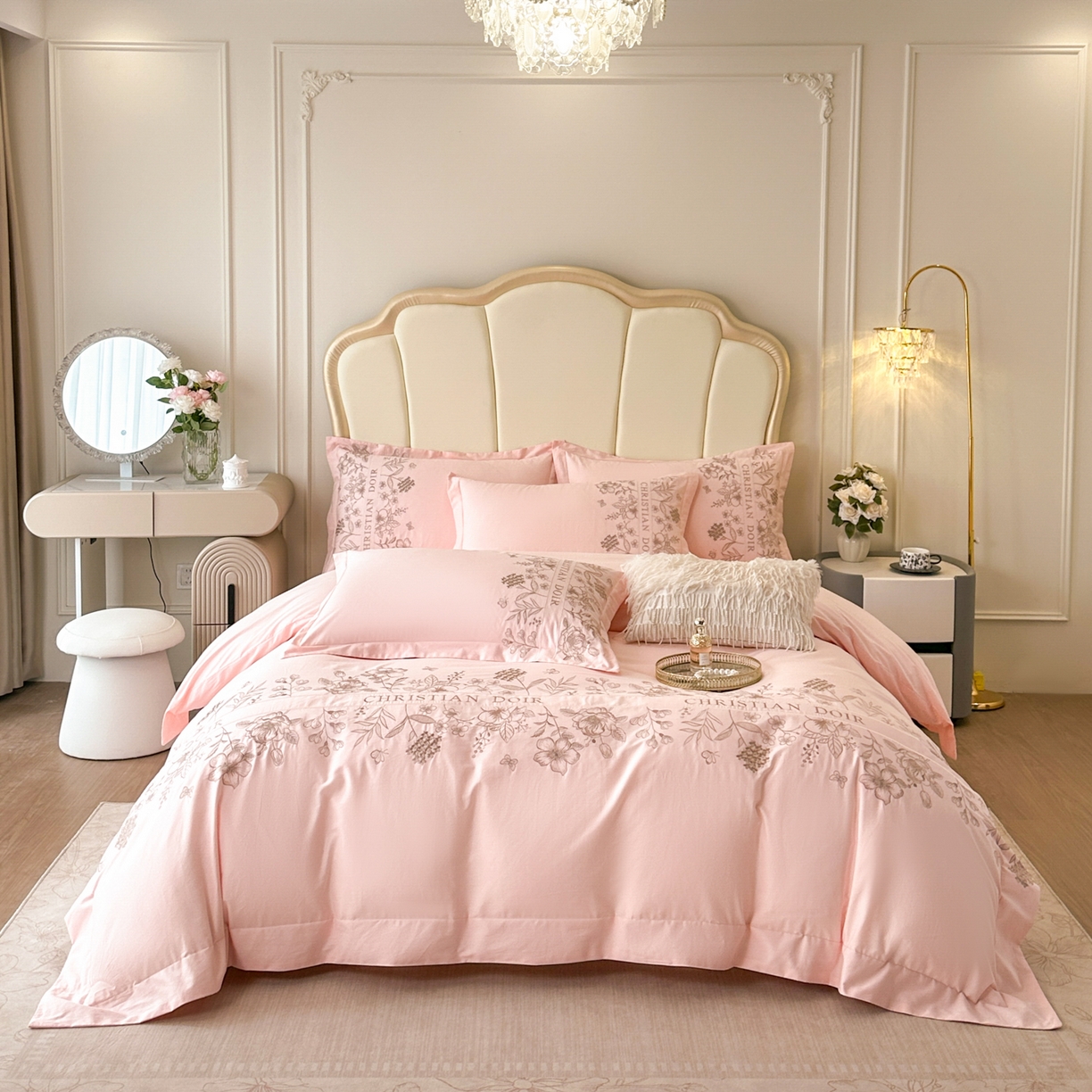 91家纺网 家纺一手货源 找家纺 绒掌柜家纺（品质焕新） 2026新款喷气全棉纯棉刺绣宽边四件套-清韵系列-版权产品-礼盒装 清韵-玉颜粉