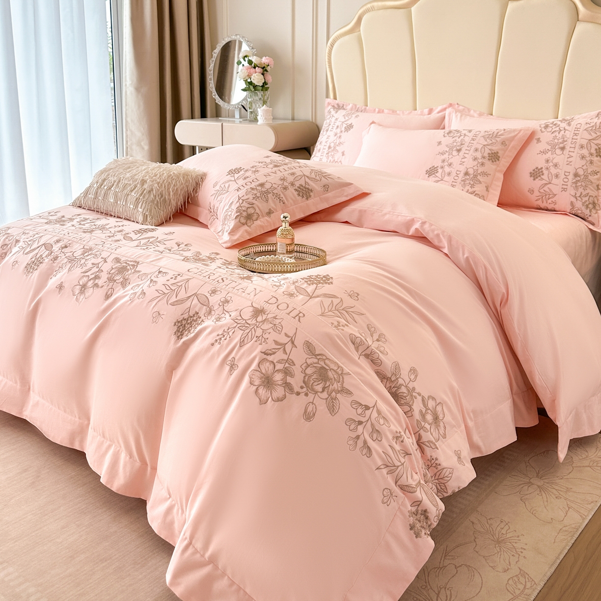 绒掌柜家纺（品质焕新） 2026新款喷气全棉纯棉刺绣宽边四件套-清韵系列-版权产品-礼盒装 清韵-玉颜粉