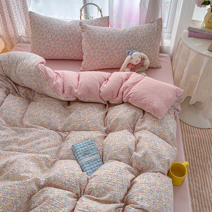 91家纺网 家纺一手货源 找家纺 竹合家纺 2026春夏新品高克重A类泡芙纱泡泡皱皱纱四件套花间兔