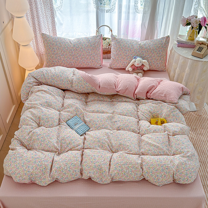 91家纺网 家纺一手货源 找家纺 竹合家纺 2026春夏新品高克重A类泡芙纱泡泡皱皱纱四件套花间兔