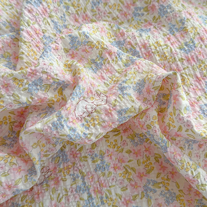 91家纺网 家纺一手货源 找家纺 竹合家纺 2026春夏新品高克重A类泡芙纱泡泡皱皱纱四件套花间兔