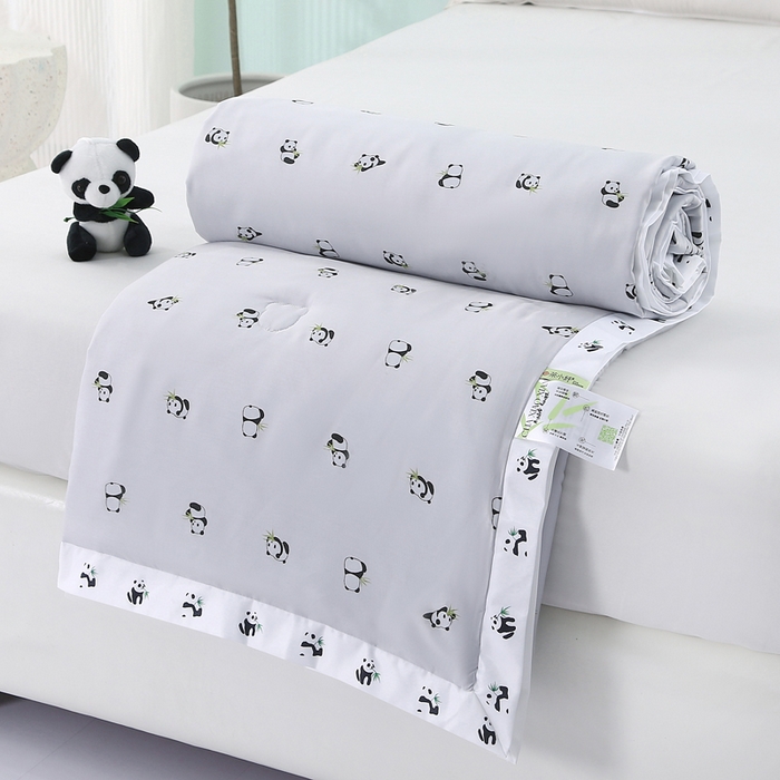 薇玛仕 2026小熊猫系列-60支精梳长绒棉双拼角宽边双A类母婴级儿童蚕丝夏凉被空调被 小熊猫-灰
