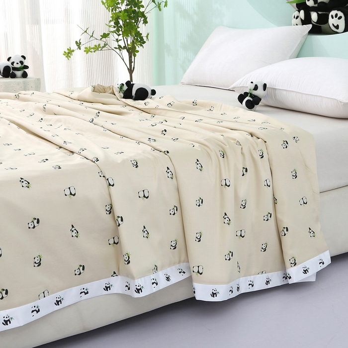 91家纺网 家纺一手货源 找家纺 薇玛仕 2026小熊猫系列-60支精梳长绒棉双拼角宽边双A类母婴级儿童蚕丝夏凉被空调被 小熊猫-金