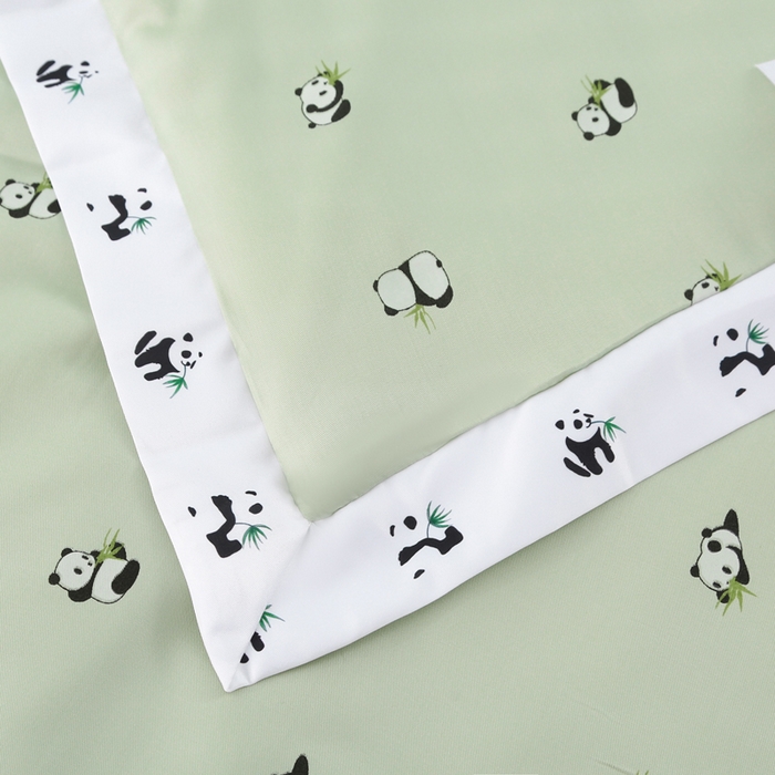 91家纺网 家纺一手货源 找家纺 薇玛仕 2026小熊猫系列-60支精梳长绒棉双拼角宽边双A类母婴级儿童蚕丝夏凉被空调被 小熊猫-绿