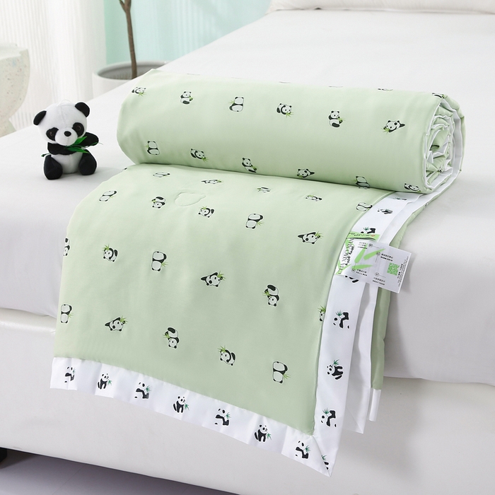 薇玛仕 2026小熊猫系列-60支精梳长绒棉双拼角宽边双A类母婴级儿童蚕丝夏凉被空调被 小熊猫-绿