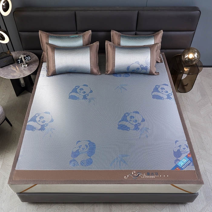 91家纺网 家纺一手货源 找家纺 苏迪网销供货 藤席-凉席 -2026新款凉席冰藤席冰丝席凉感空调席艾草藤席-冰藤席 冰藤熊猫-蓝色