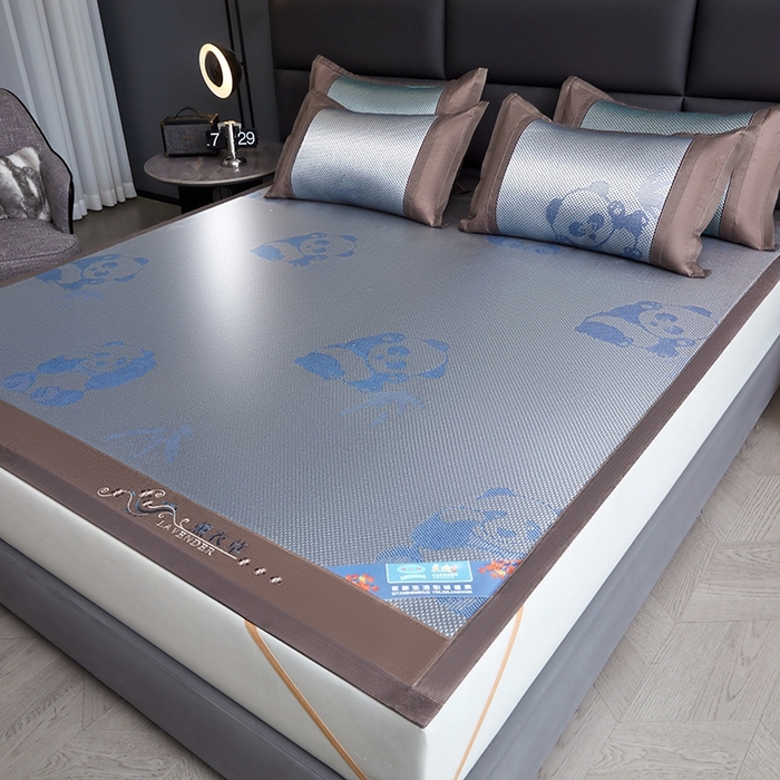 91家纺网 家纺一手货源 找家纺 苏迪网销供货 藤席-凉席 -2026新款凉席冰藤席冰丝席凉感空调席艾草藤席-冰藤席 冰藤熊猫-蓝色