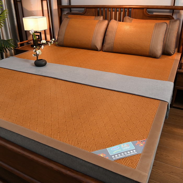 苏迪网销供货 藤席-凉席 -2026新款新款凉席冰藤席冰丝席凉感空调席艾草藤席-天然藤席 天然藤席--饼干花-红棕