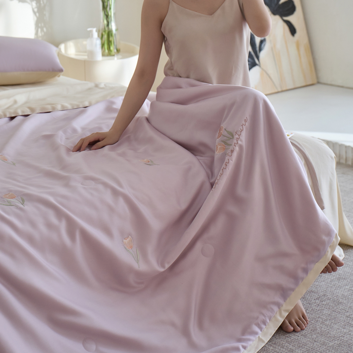 91家纺网 家纺一手货源 找家纺 （总）纪梵茜 2026新款迷迭香李官奇大豆被兰精天丝夏被四件套莱赛尔绣花夏凉被凉感空调被