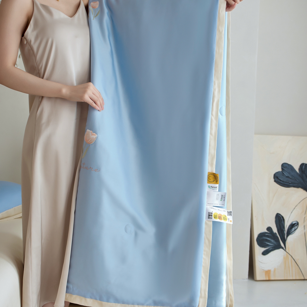 91家纺网 家纺一手货源 找家纺 纪梵茜 2026新款迷迭香李官奇大豆被兰精天丝夏被四件套莱赛尔绣花夏凉被凉感空调被 迷迭香-蔚蓝