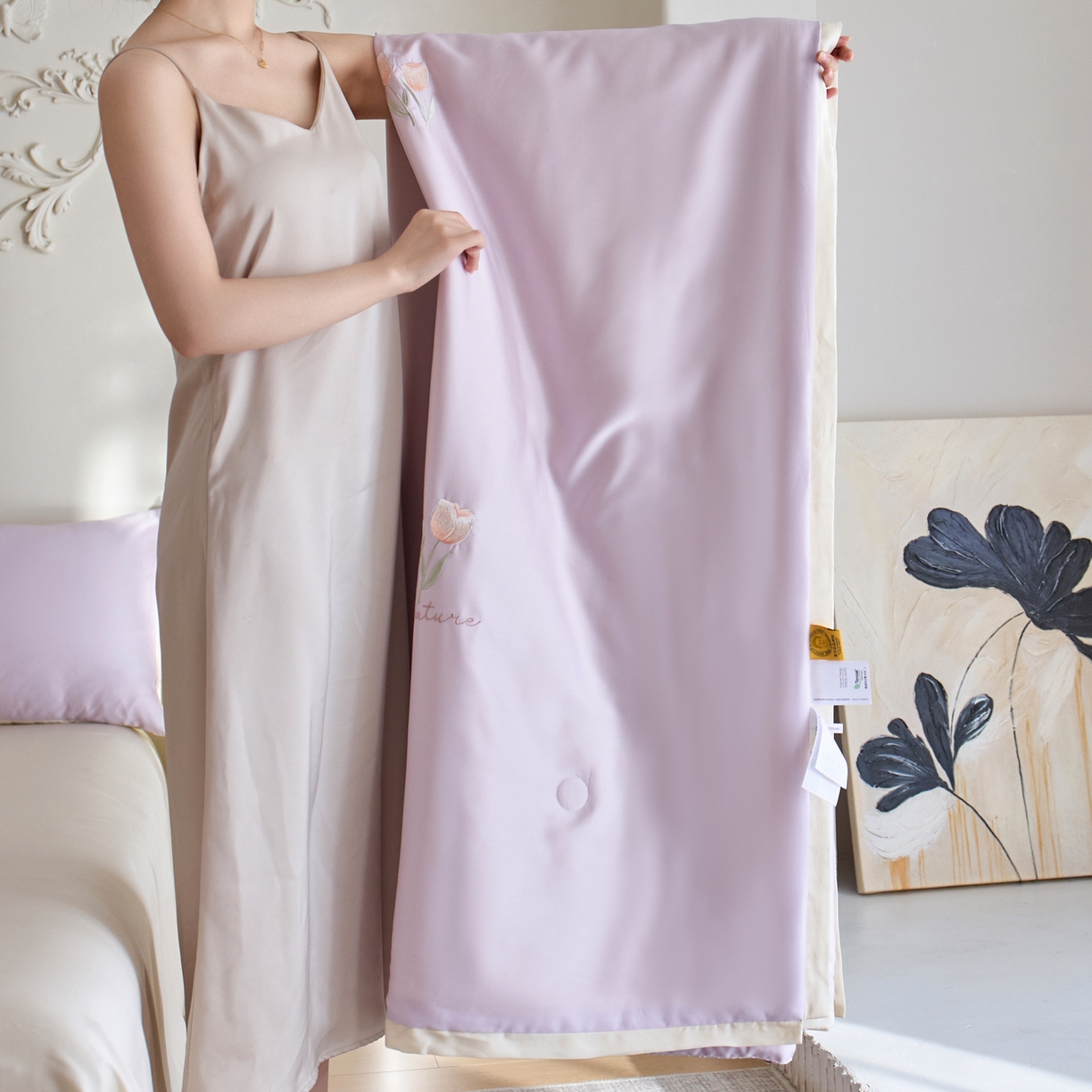 91家纺网 家纺一手货源 找家纺 纪梵茜 2026新款迷迭香李官奇大豆被兰精天丝夏被四件套莱赛尔绣花夏凉被凉感空调被 迷迭香-丁香紫