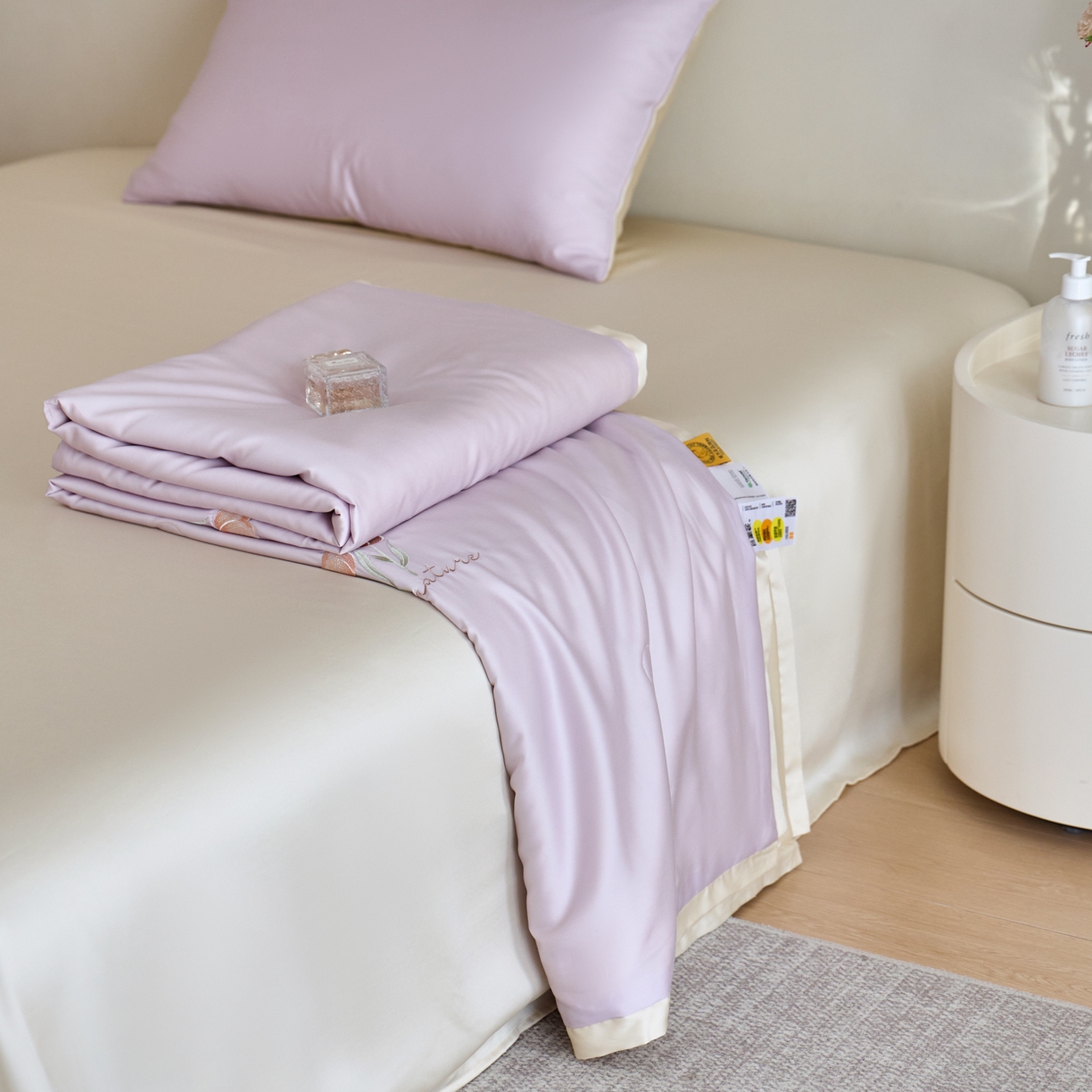 纪梵茜 2026新款迷迭香李官奇大豆被兰精天丝夏被四件套莱赛尔绣花夏凉被凉感空调被 迷迭香-丁香紫