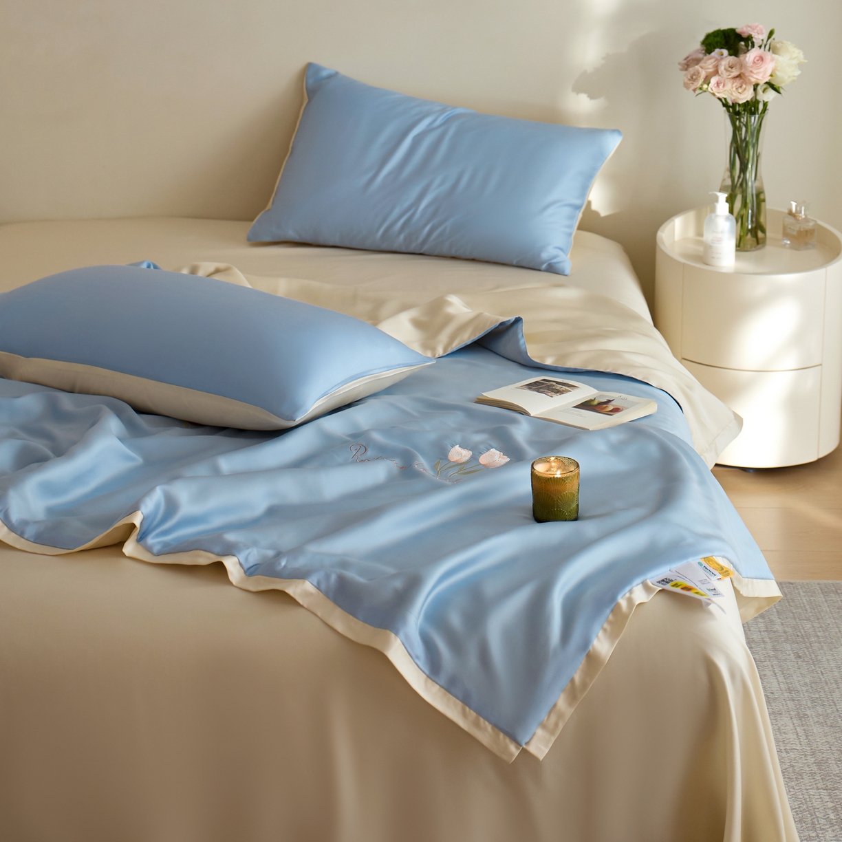 91家纺网 家纺一手货源 找家纺 纪梵茜 2026新款迷迭香李官奇大豆被兰精天丝夏被四件套莱赛尔绣花夏凉被凉感空调被 迷迭香-蔚蓝