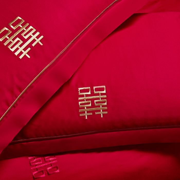 91家纺网 家纺一手货源 找家纺 晶缦家纺 2026新款喷气全棉13376纯棉刺绣花婚庆四件套 吾家有喜