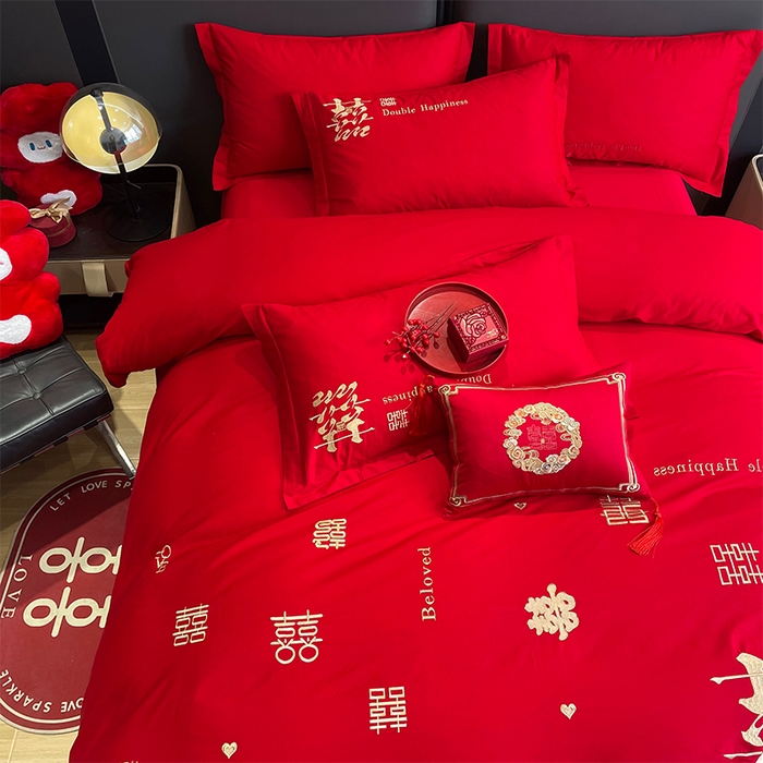 91家纺网 家纺一手货源 找家纺 晶缦家纺 2026新款喷气全棉13376纯棉刺绣花婚庆四件套 喜来登-金