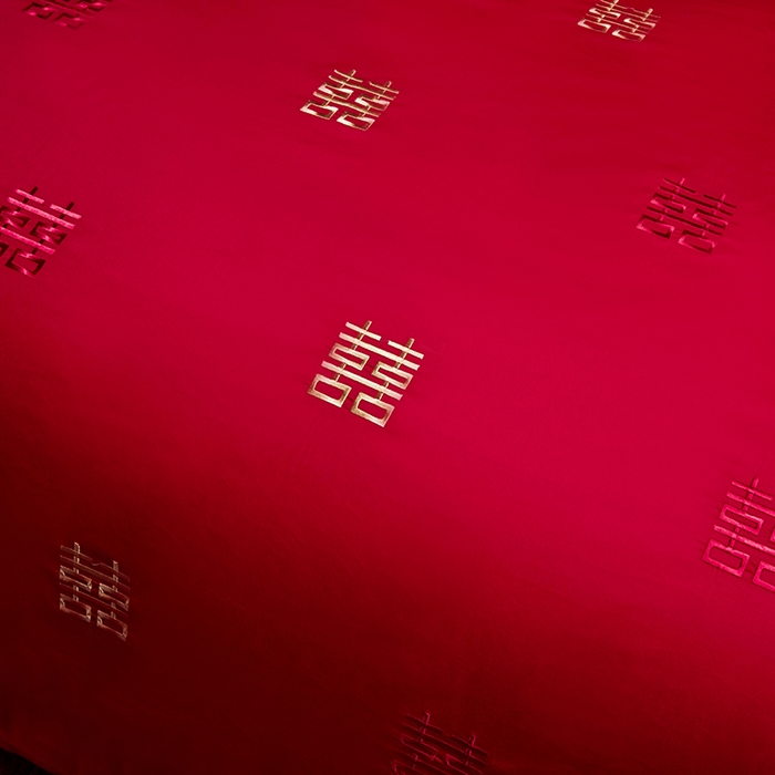 91家纺网 家纺一手货源 找家纺 晶缦家纺 2026新款喷气全棉13376纯棉刺绣花婚庆四件套 吾家有喜