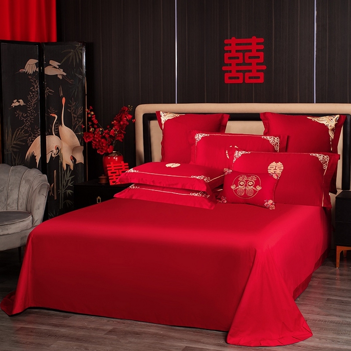 91家纺网 家纺一手货源 找家纺 晶缦家纺 2026新款喷气全棉13376纯棉刺绣花婚庆四件套 龙章凤姿