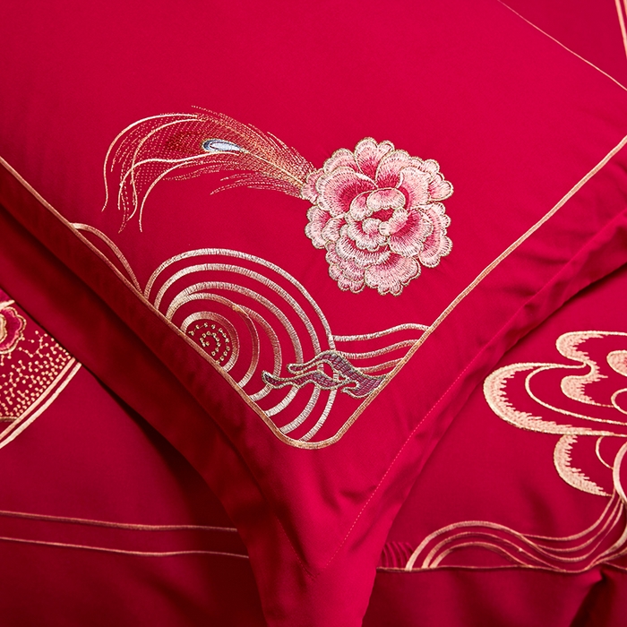 91家纺网 家纺一手货源 找家纺 晶缦家纺 2026新款喷气全棉13376纯棉刺绣花婚庆四件套 缘来是你