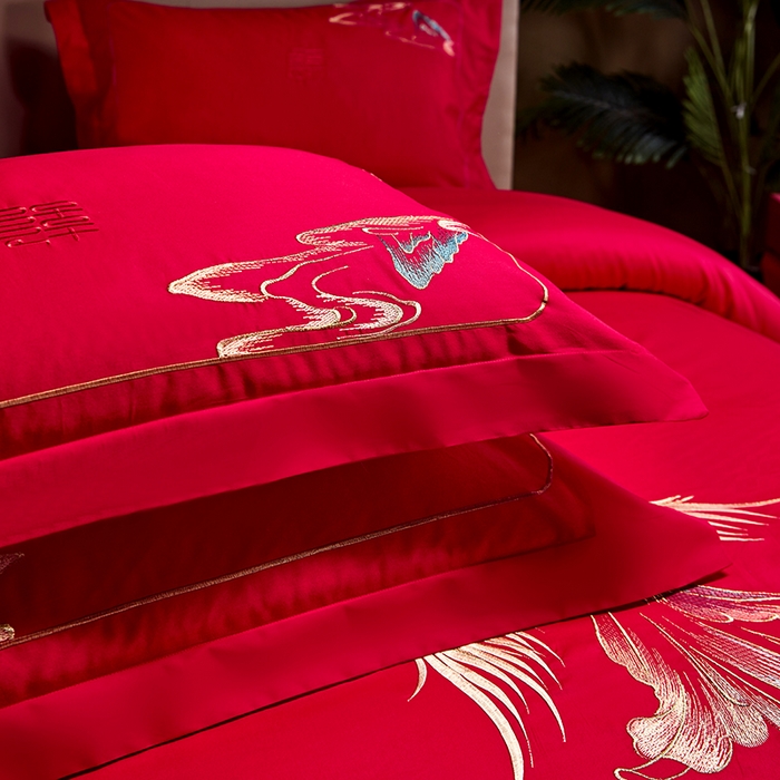 91家纺网 家纺一手货源 找家纺 晶缦家纺 2026新款喷气全棉13376纯棉刺绣花婚庆四件套 龙凤传玺