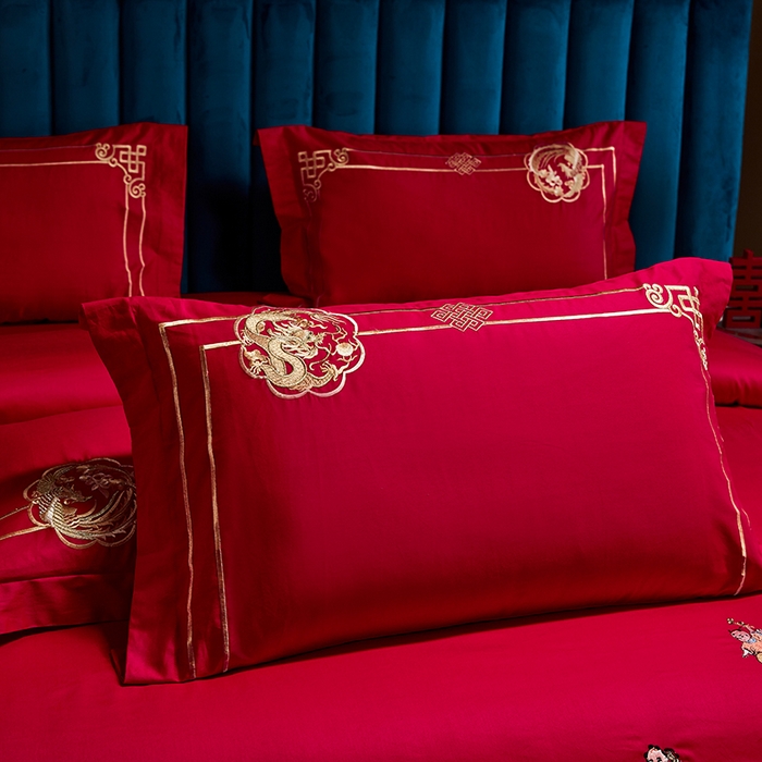 91家纺网 家纺一手货源 找家纺 晶缦家纺 2026新款喷气全棉13376纯棉刺绣花婚庆四件套 麒麟送子