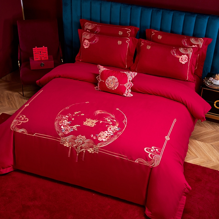 91家纺网 家纺一手货源 找家纺 晶缦家纺 2026新款喷气全棉13376纯棉刺绣花婚庆四件套 缘来是你