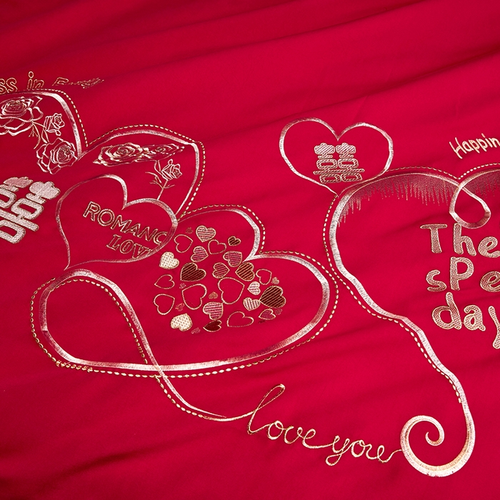 91家纺网 家纺一手货源 找家纺 晶缦家纺 2026新款喷气全棉13376纯棉刺绣花婚庆四件套 永结同心