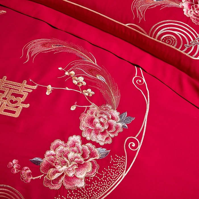 91家纺网 家纺一手货源 找家纺 晶缦家纺 2026新款喷气全棉13376纯棉刺绣花婚庆四件套 缘来是你