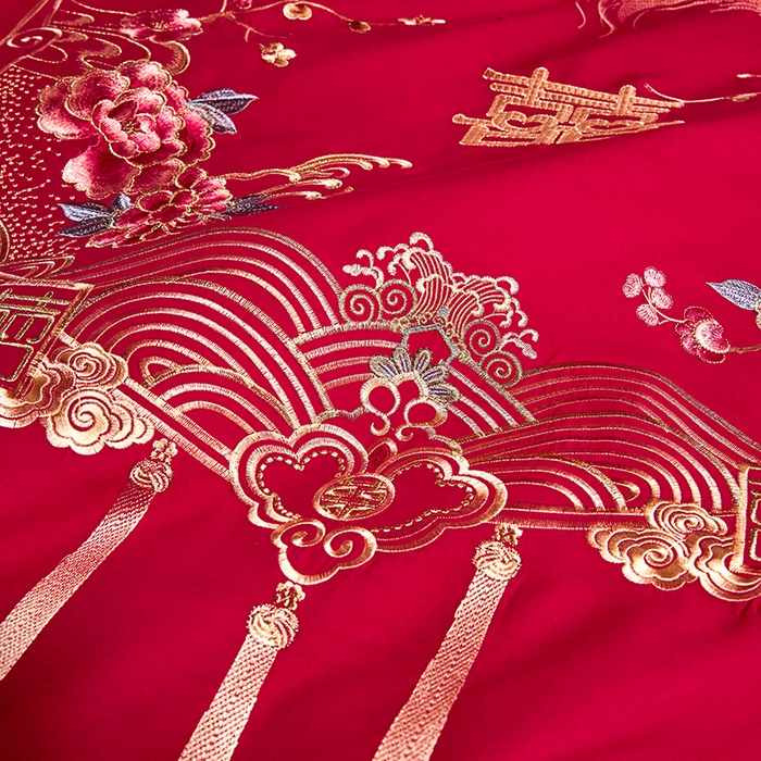 91家纺网 家纺一手货源 找家纺 晶缦家纺 2026新款喷气全棉13376纯棉刺绣花婚庆四件套 缘来是你