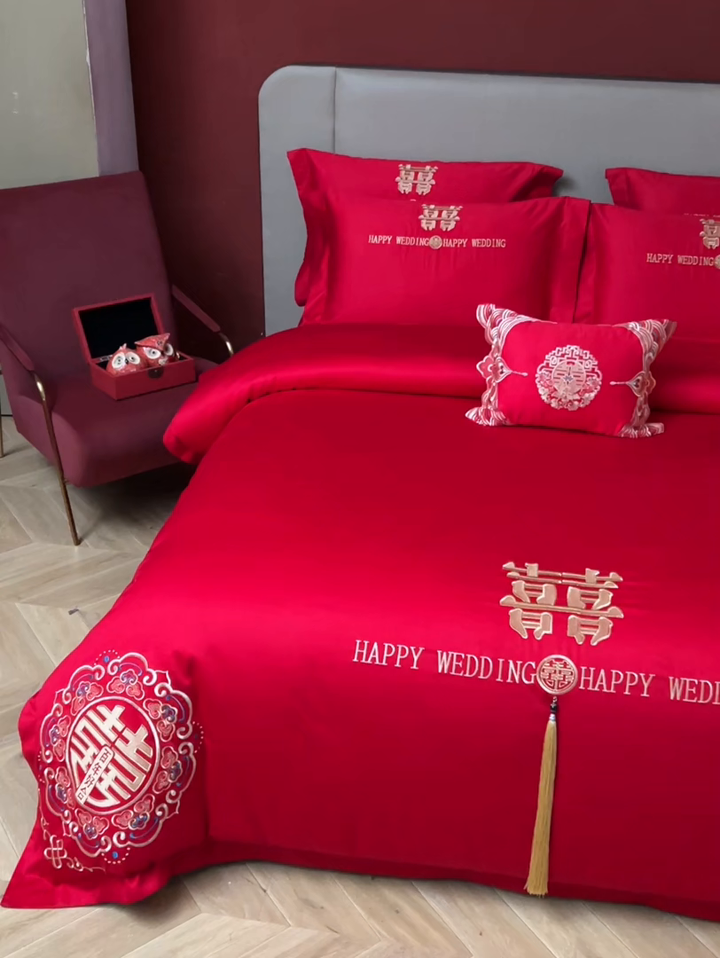 91家纺网 家纺一手货源 找家纺 （总）晶缦家纺 2026新款喷气全棉13376纯棉刺绣花婚庆四件套