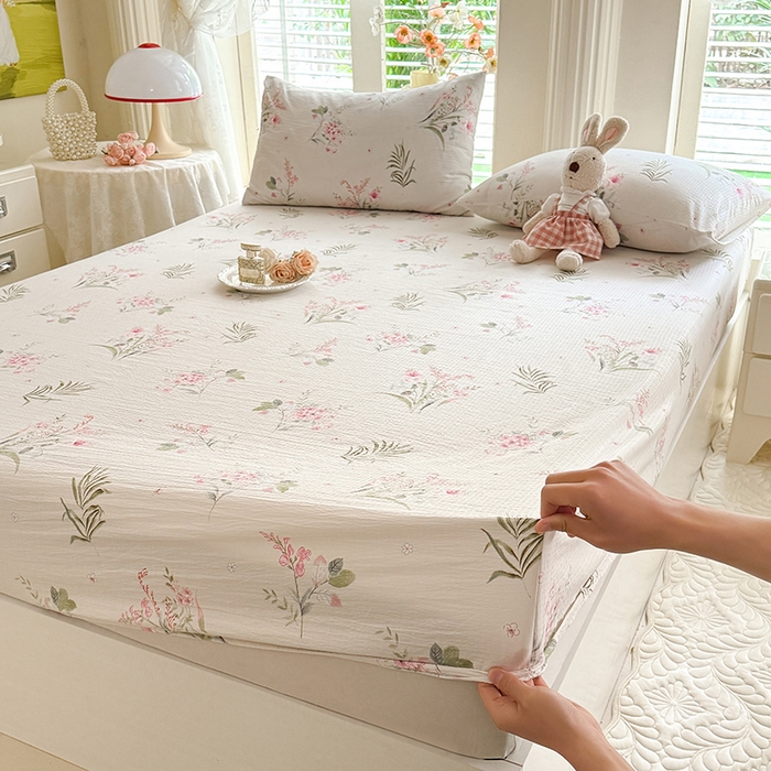 91家纺网 家纺一手货源 找家纺 （总）九诺家纺 2026春夏新款丝柔棉小清新单床笠床罩保护套床笠单件床笠三件套